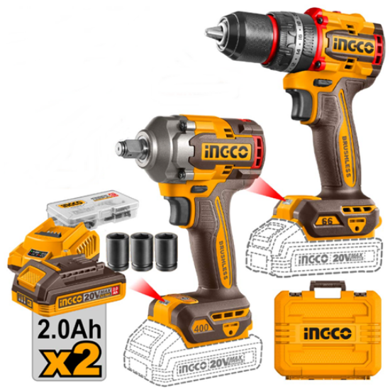 Εικόνα της Σετ μπουλονόκλειδο 400Nm & δραπανοκατσάβιδο 66Nm μπαταρίας 20V INGCO