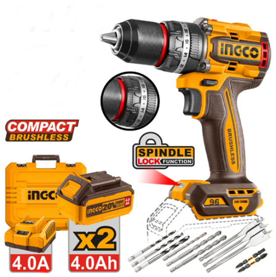 Εικόνα της Δραπανοκατσάβιδο Compact Μπαταρίας 20V 2*4.0Ah Li-Ion 96Nm INGCO