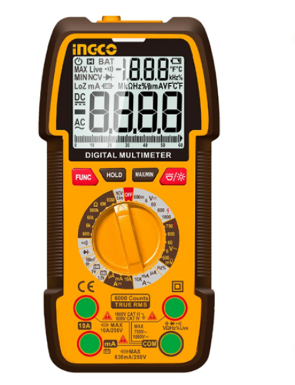 Εικόνα της Ψηφιακό Πολύμετρο 1000V True RMS με Μέτρηση AC/DC/ Αντίστασης/ Χωρητικότητας/ Συχνότητας/ Kύκλος λειτουργίας/ NCV INGCO